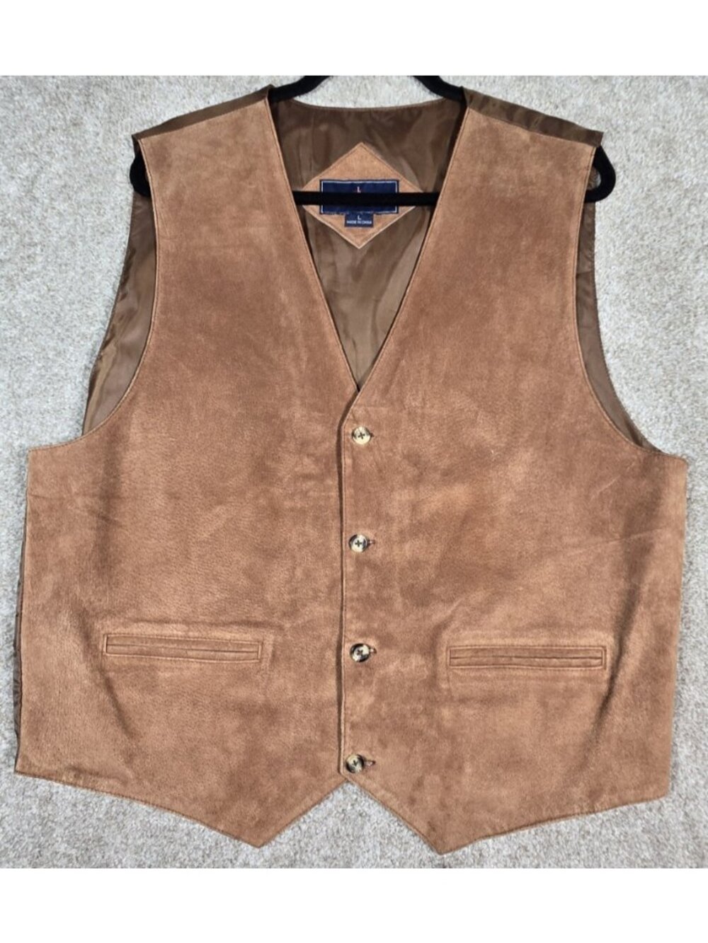 John Ashford Suede Leather Lined Button Up Vest Western Dress Cowboy Ranch Men L